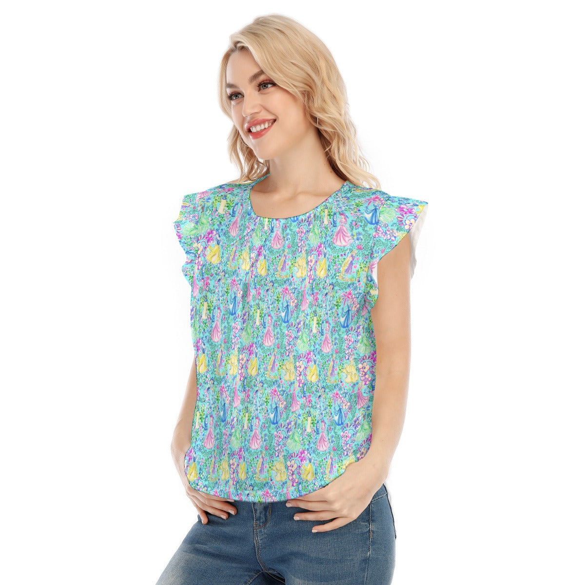 Bright Tropical Princess - Royal Garden Mashup - Women’s Flutter Sleeve Top