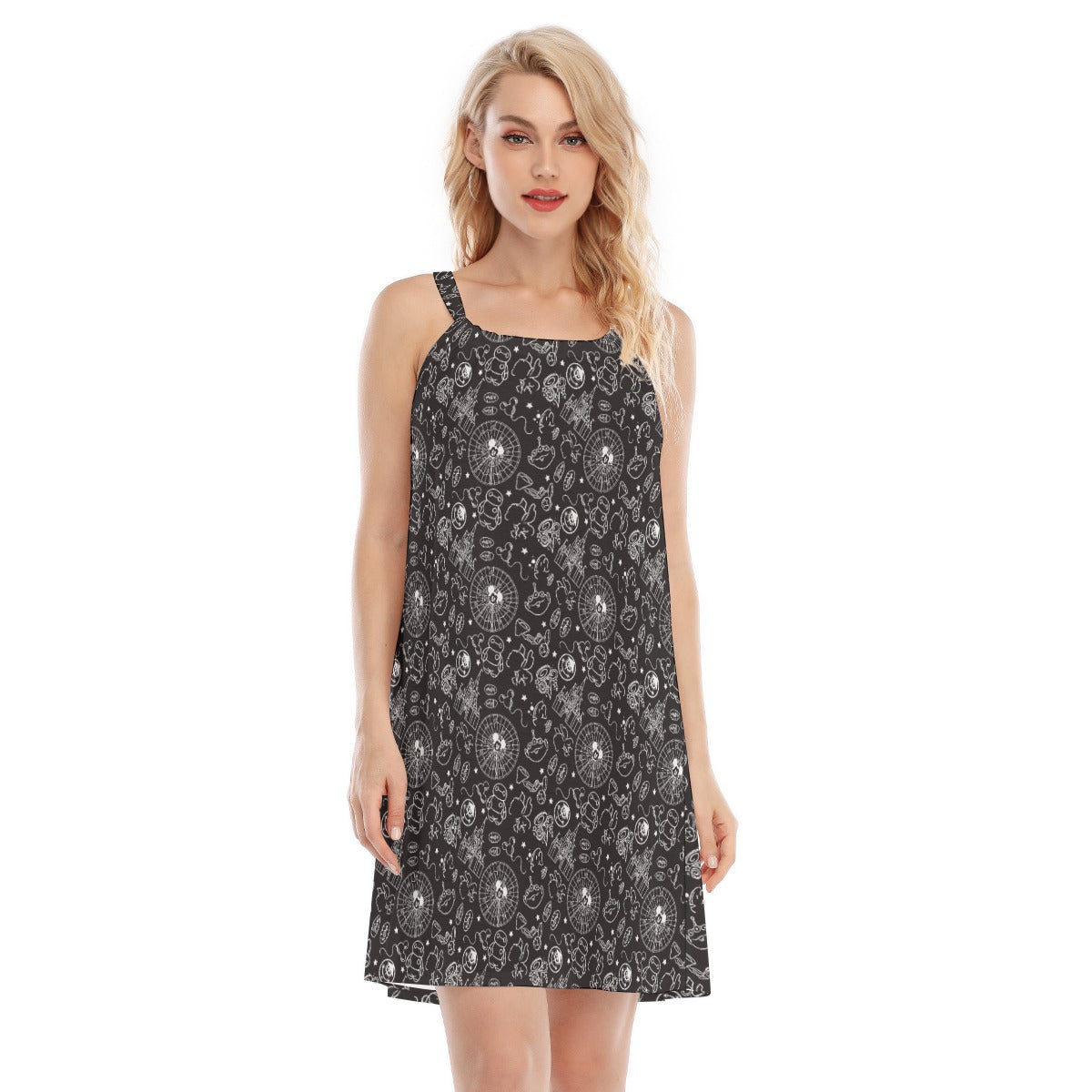Monochrome Theme Park Icons - Women’s Adjustable Sundress