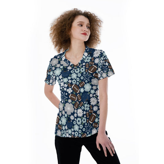 Blue Star Blooms - Women's Short Sleeve V-Neck T-Shirt