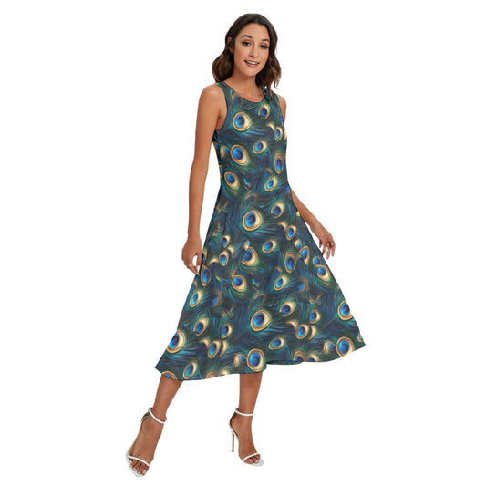 Animal Print - Peacock - Women’s Diagonal Pocket Midi Dress
