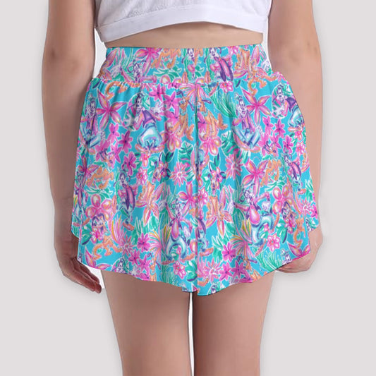 Tropical Bloom Fiesta - Playful Duoluto - Girls’ Flowy Pocket Shorts
