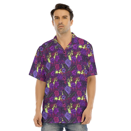Fairytale Florals - Dark Enchantress - Men's Hawaiian Button Up Shirt