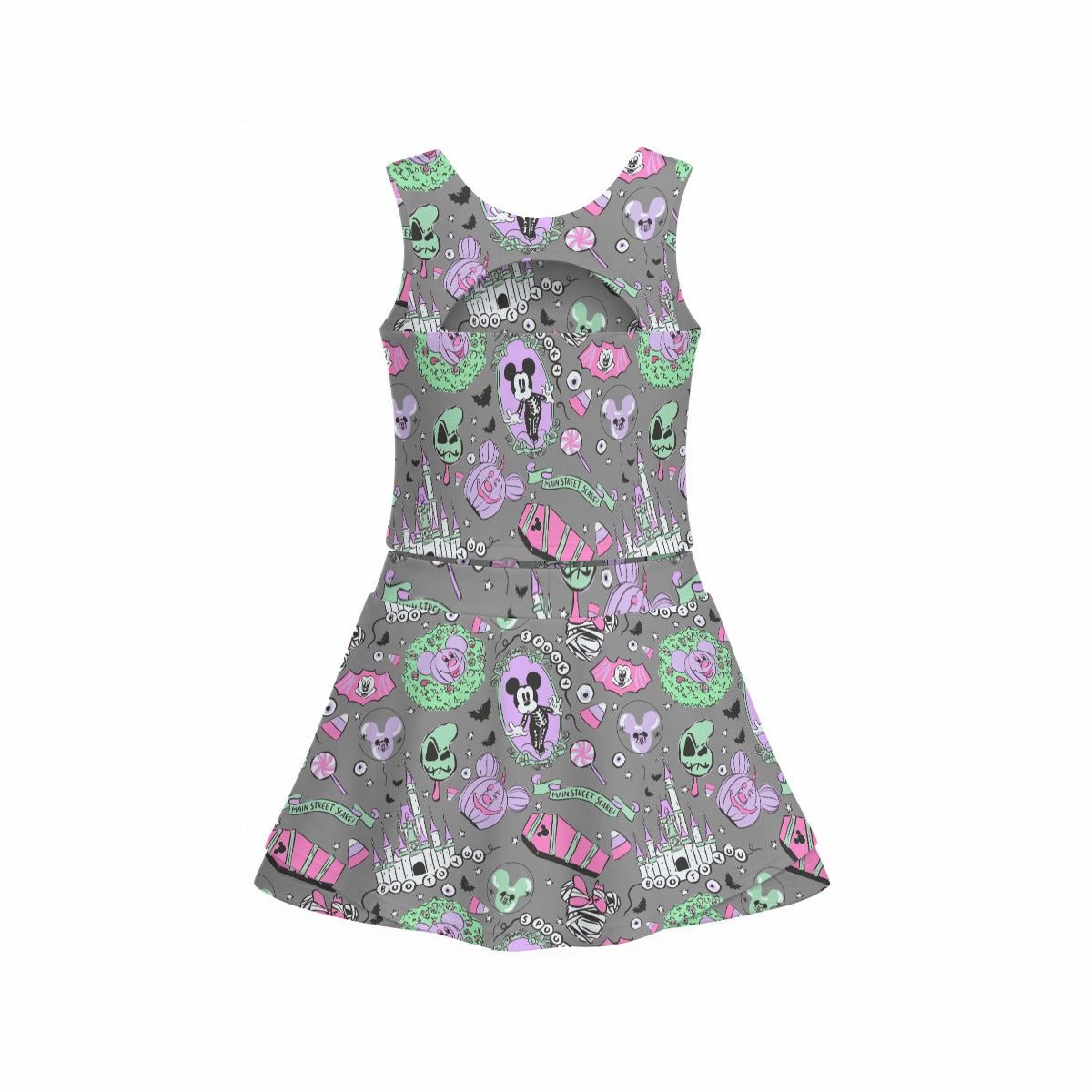 Pastel Spooky Candy - Women’s Athletic Skort Set with Open-Back Crop Top