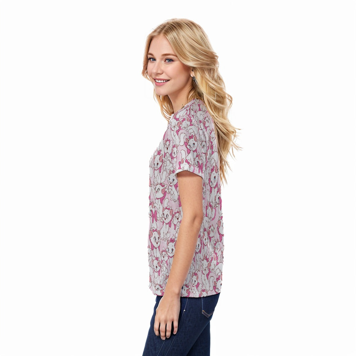 Sweet Kitten with Pink Bow - Women's Short Sleeve V-Neck T-Shirt