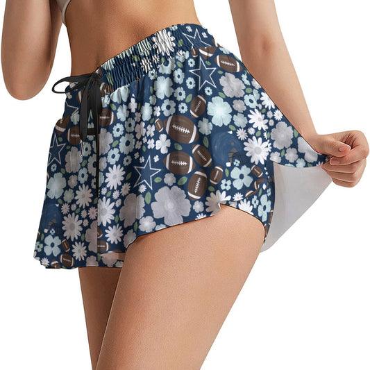 Blue Star Blooms - Women's Flowy Pocket Shorts