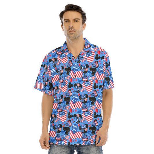 Mouse Fourth of July Celebration - Men's Hawaiian Button Up Shirt