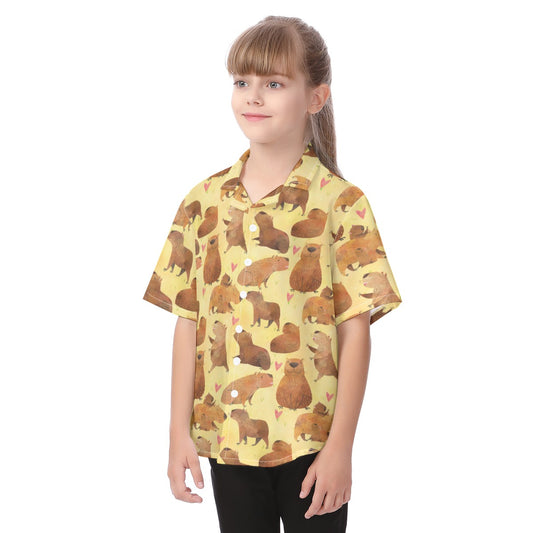 Capybara Love - Kid's Hawaiian Button Up Shirt