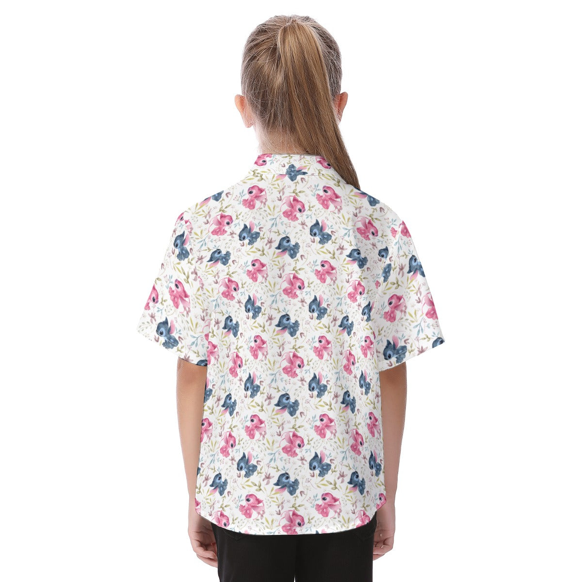 Blue Alien & Pink Friend Love - Kid's Hawaiian Button Up Shirt