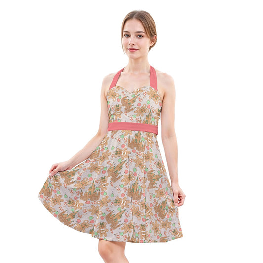 Festive Gingerbread Treats - Women's Halter Vintage Pocket Dress