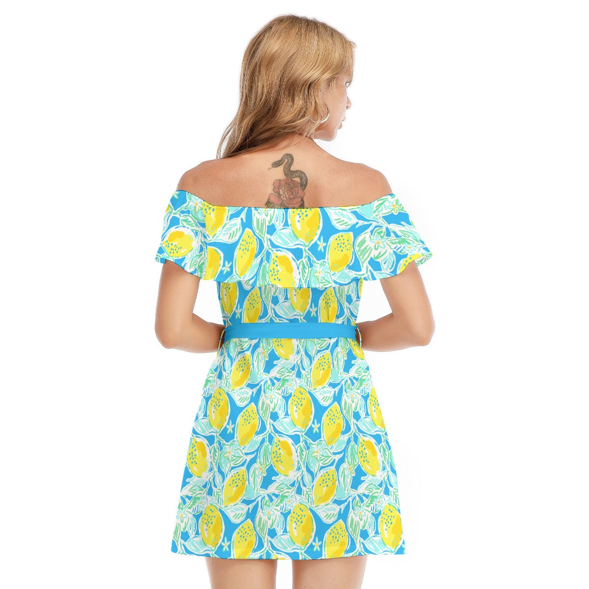 Lemon Drop Daydream - Women's Off-shoulder Ruffle Dress