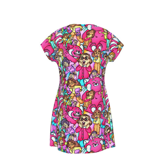 Red Panda Chaos Scenes - Women's T-Shirt Dress