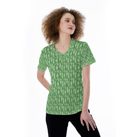 Kawaii Pickle Party - Women's Short Sleeve V-Neck T-Shirt