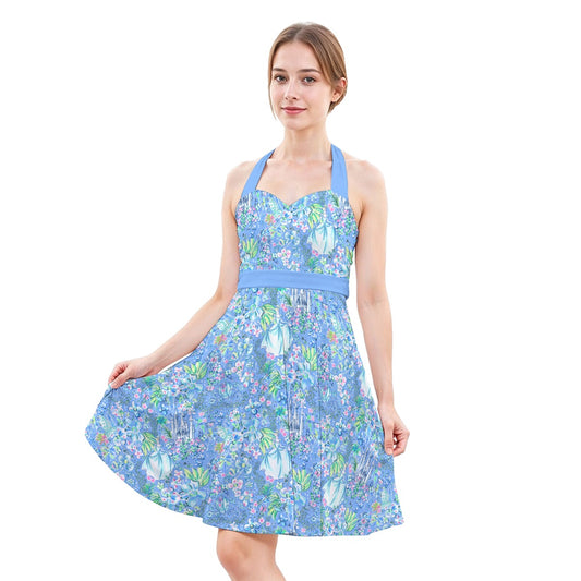 Bright Tropical Princess - Royal Beach Day - Women's Halter Vintage Pocket Dress