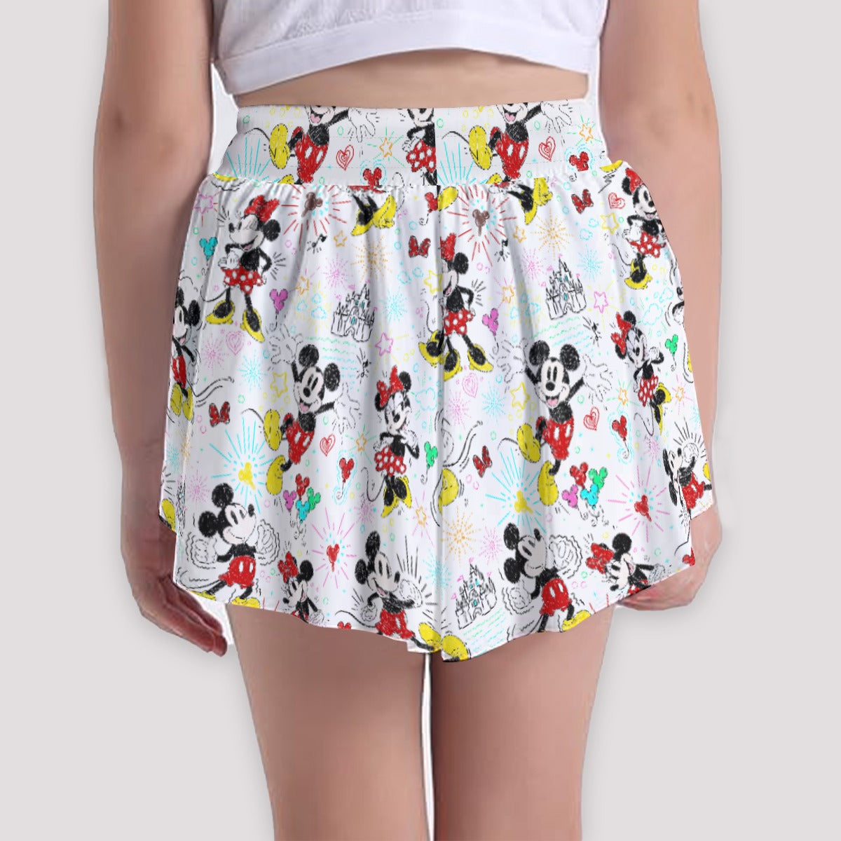 Doodle Mouse Magic - Girls’ Flowy Pocket Shorts
