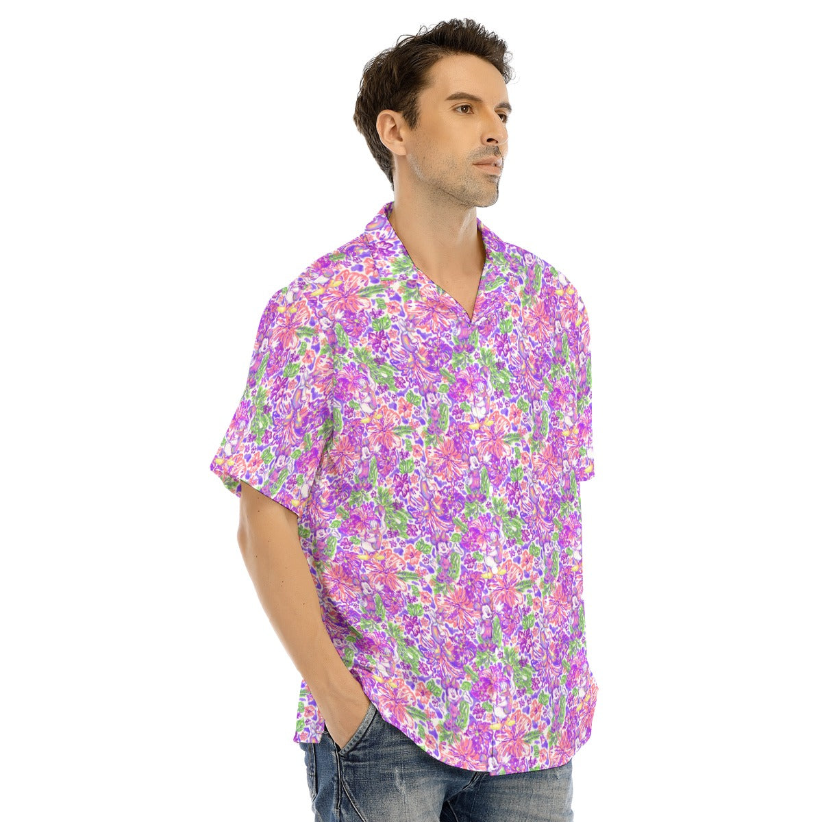 Bright Tropical Splash - Mickey & Friends - Men's Hawaiian Button Up Shirt