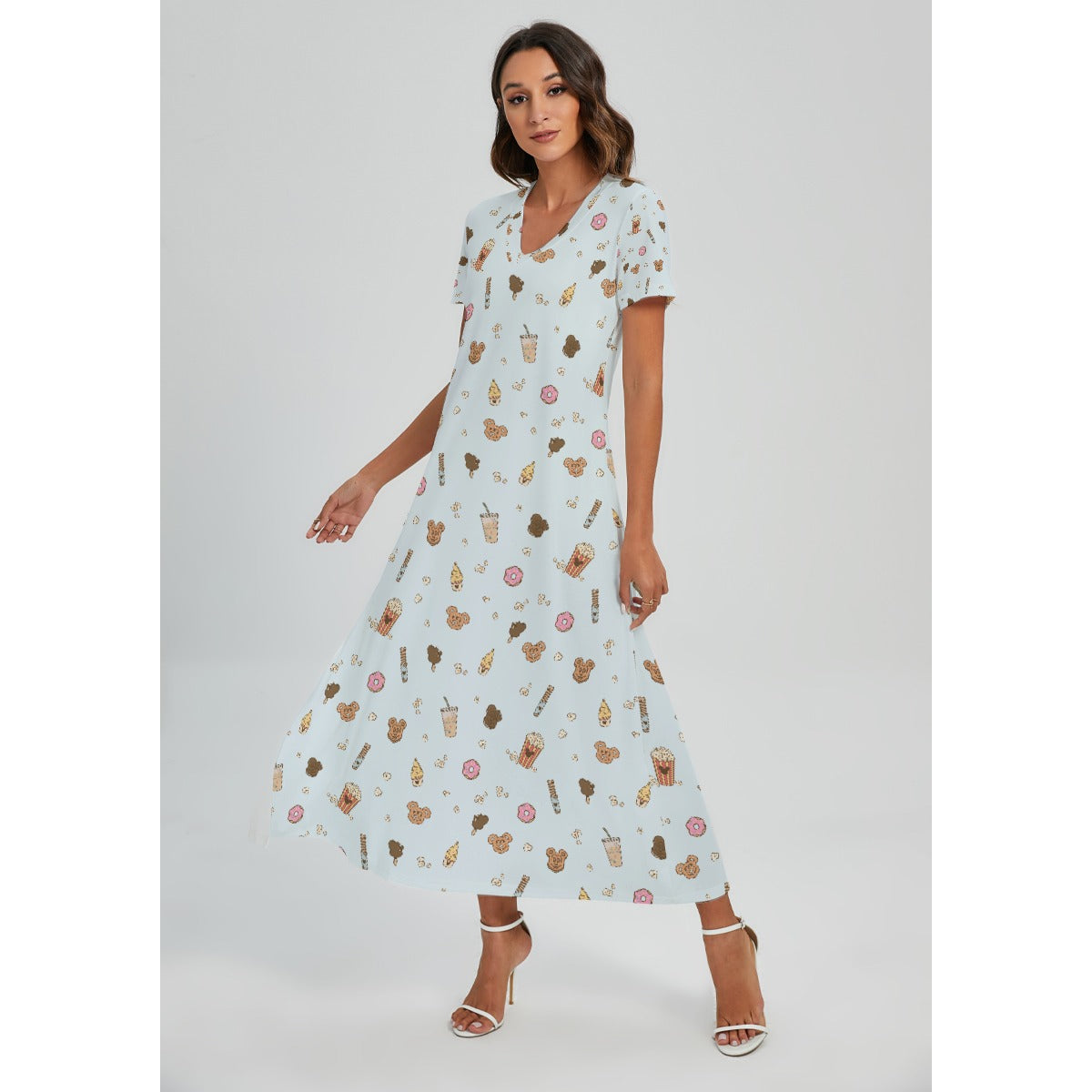 Minimal Snackcore - Women's V-Neck Side Split Maxi Dress