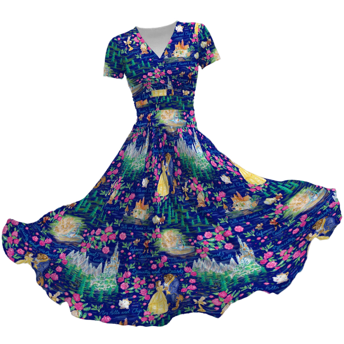 Enchanted Forest Romance - Women's V-Neck Ruched Midi Dress