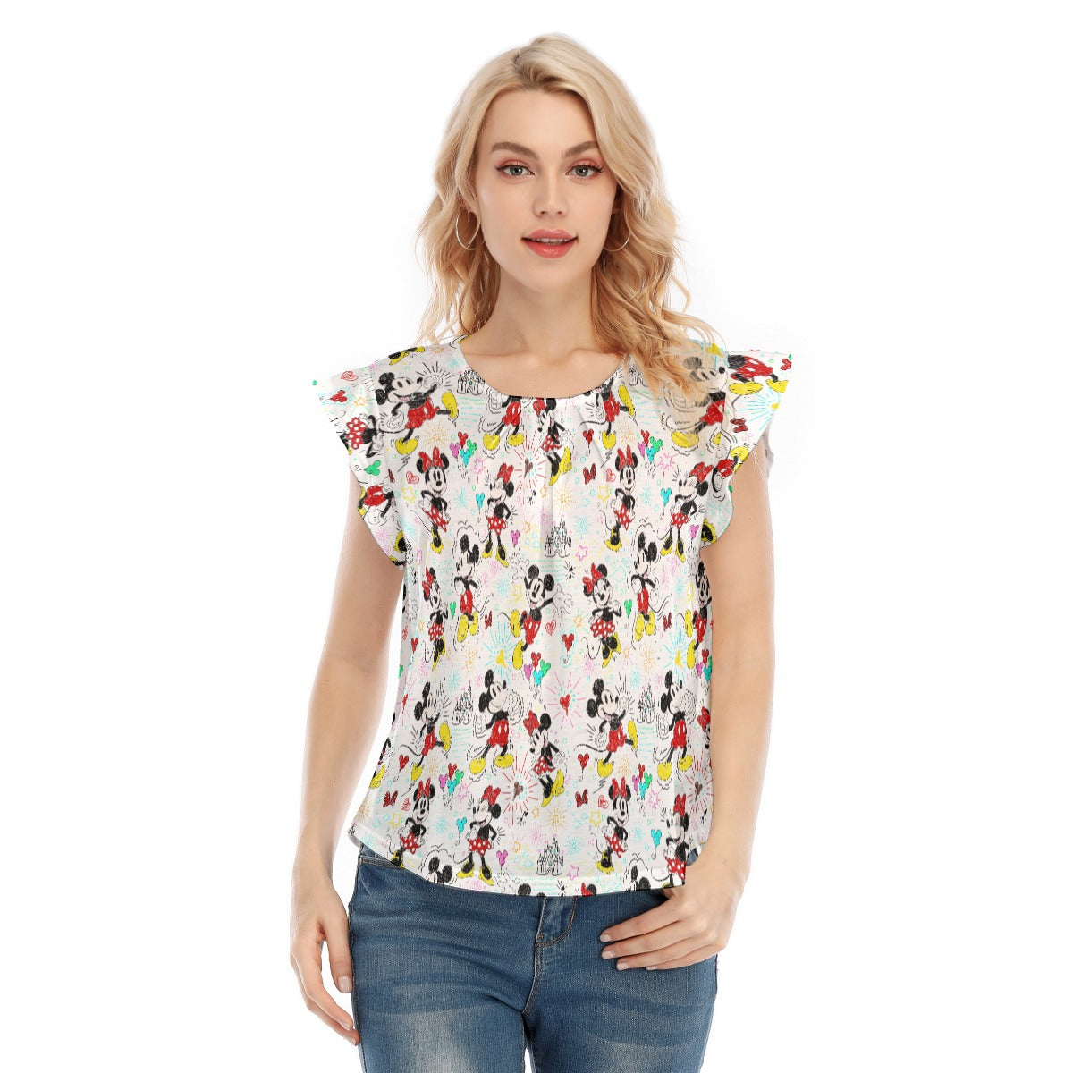 Doodle Mouse Magic - Women’s Flutter Sleeve Top
