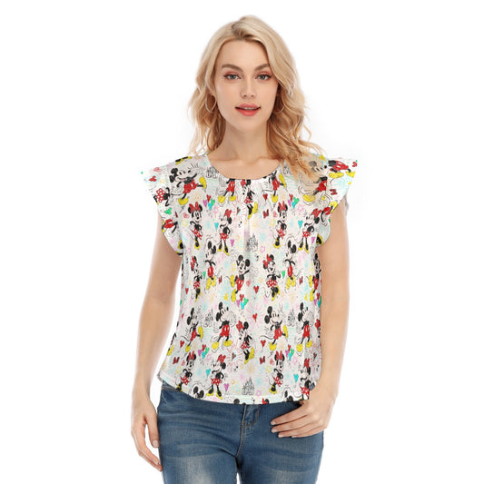Doodle Mouse Magic - Women’s Flutter Sleeve Top