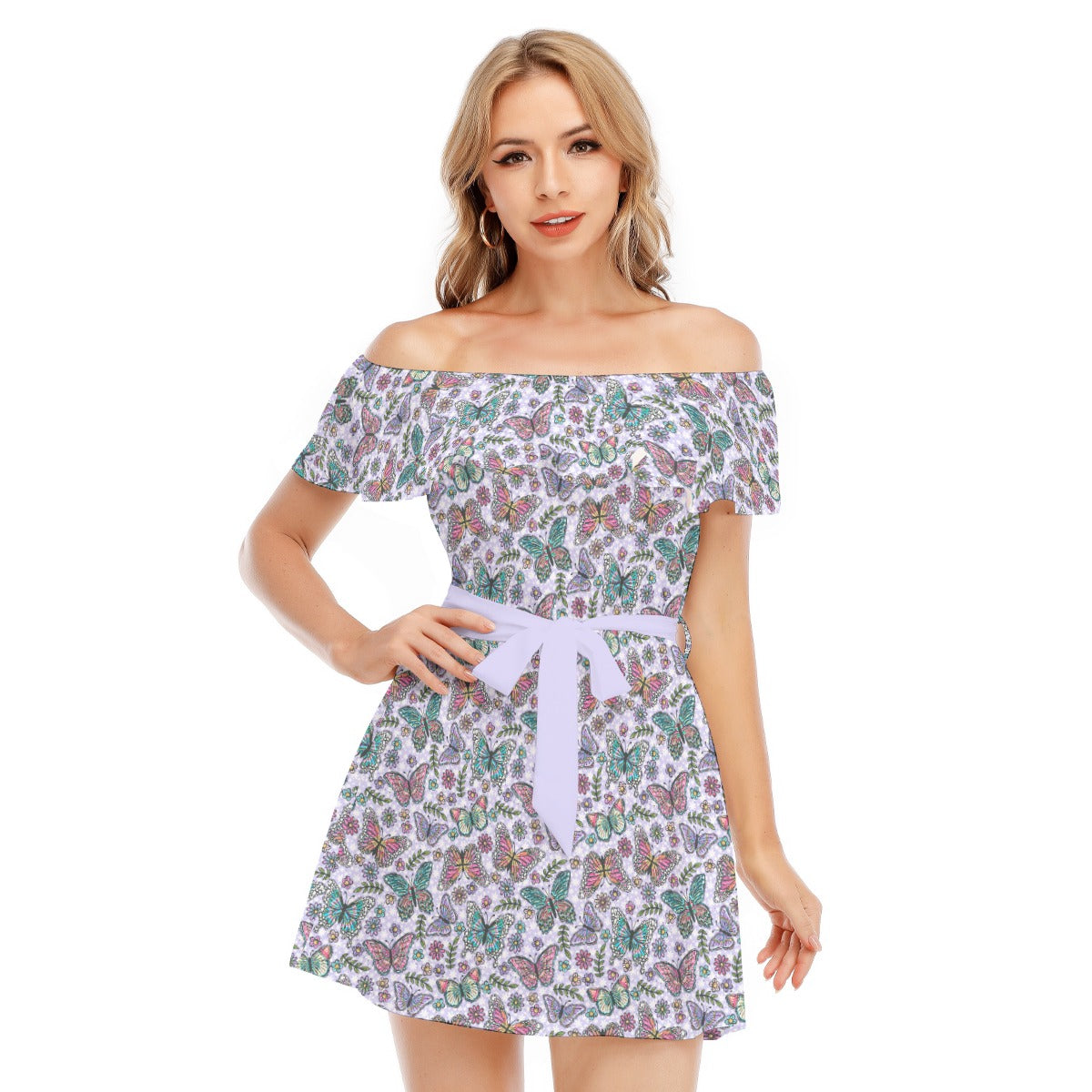 Butterfly Magic - Women's Off-shoulder Ruffle Dress