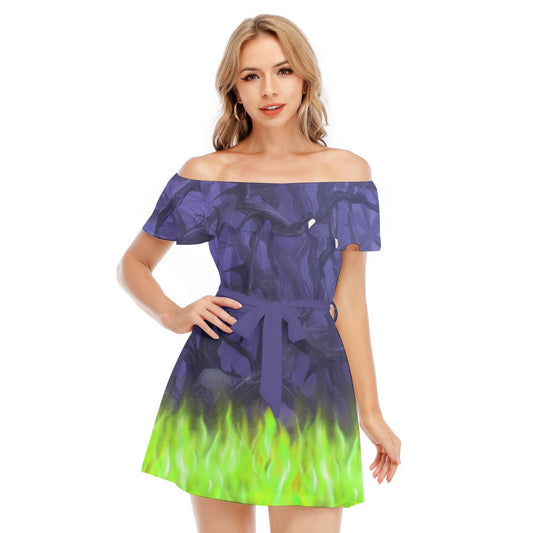 Enchanted Thorn Forest - Women's Off-shoulder Ruffle Dress