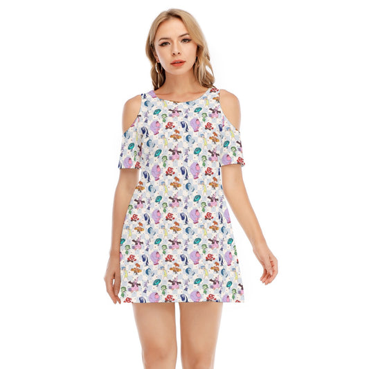 Blue Check Emotional Spectrum - Women's Cold Shoulder Cotton Dress