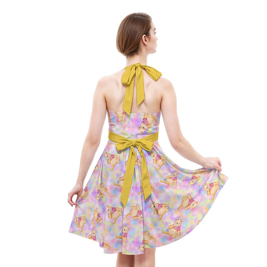 Watercolor Honey Bear - Women's Halter Vintage Pocket Dress