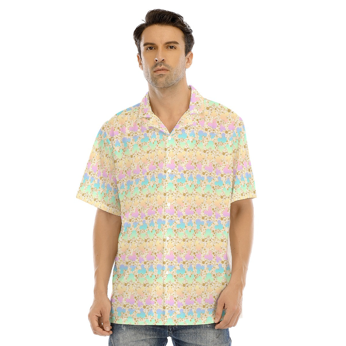 Gold Dot Rainbow Mouse Ears Castle - Men's Hawaiian Button Up Shirt