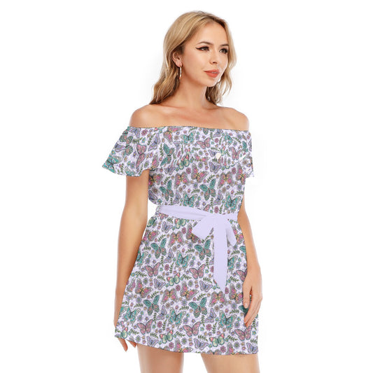 Butterfly Magic - Women's Off-shoulder Ruffle Dress