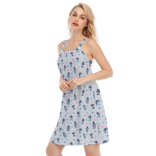 Happy Blue Alien - Women’s Adjustable Sundress