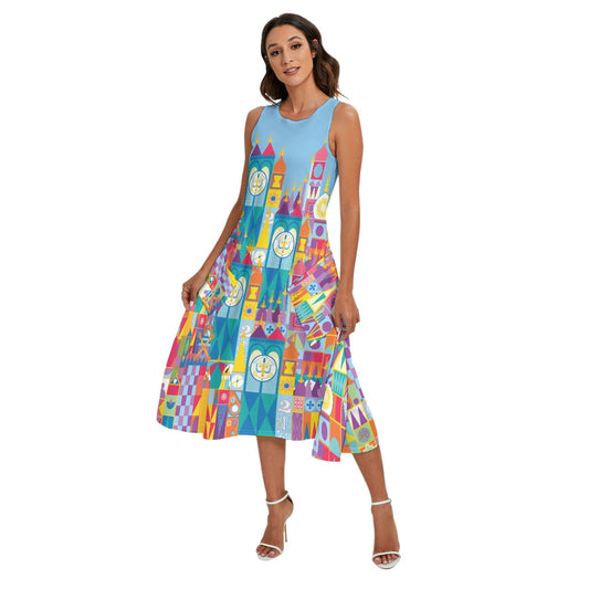 Whimsical World Facade - Women’s Diagonal Pocket Midi Dress