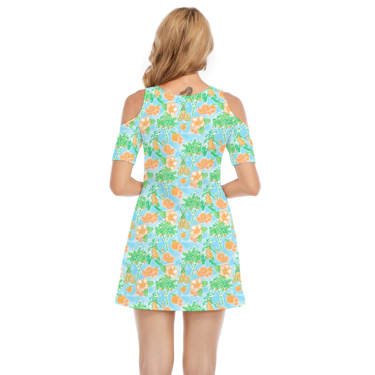Neon Tangerine Island Palsluto - Women's Cold Shoulder Cotton Dress
