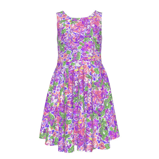 Bright Tropical Splash - Mickey & Friends - Kid's Sleeveless Skater Dress
