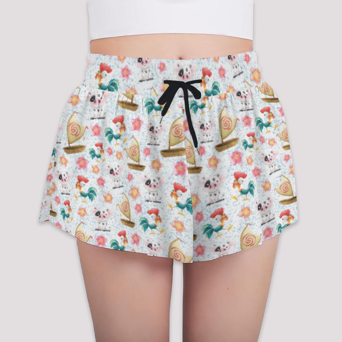 Island Pig & Rooster Duo - Girls’ Flowy Pocket Shorts