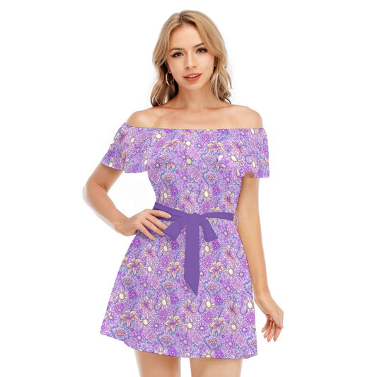Fairytale Florals – Radiant Sunlight - Women's Off-shoulder Ruffle Dress