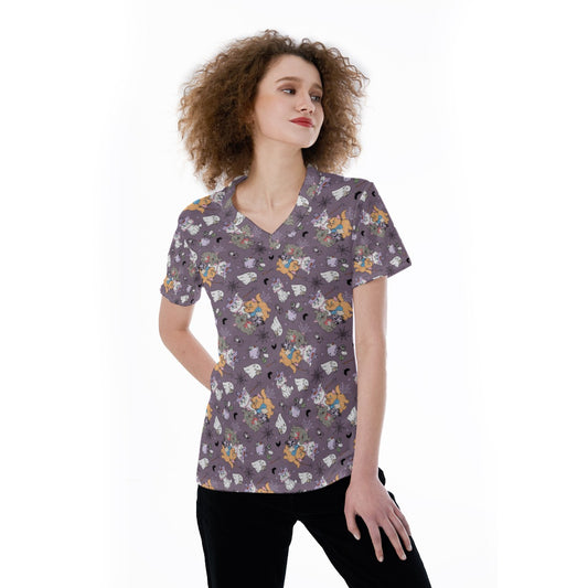 Spooky Fancy Felines - Women's Short Sleeve V-Neck T-Shirt