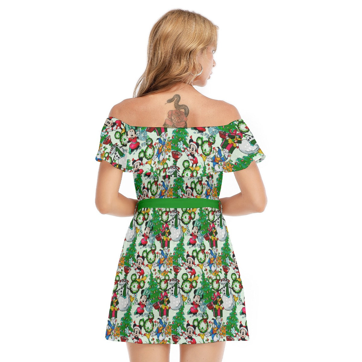 Mouse Friends Christmas Decorations - Women's Off-shoulder Ruffle Dress
