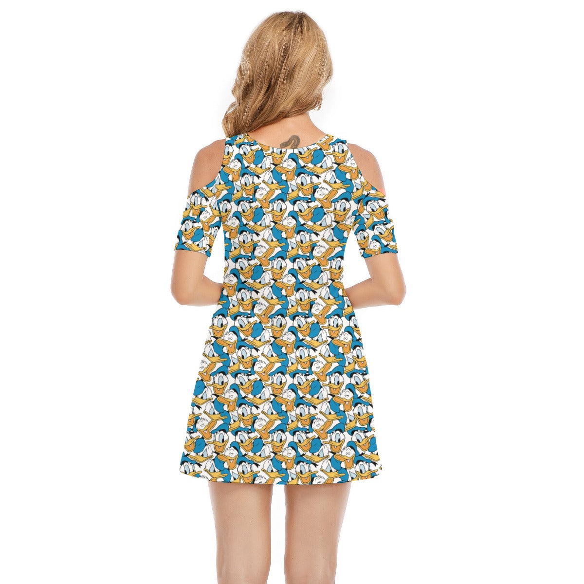 Many Faces of Feisty Duck - Women's Cold Shoulder Cotton Dress
