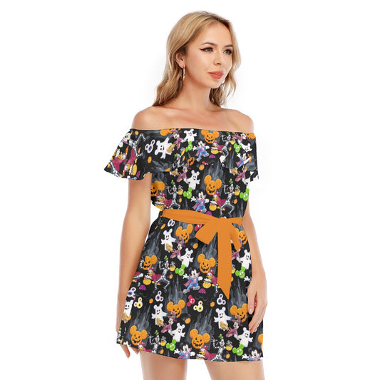 Mouse Gang Trick or Treat - Women's Off-shoulder Ruffle Dress