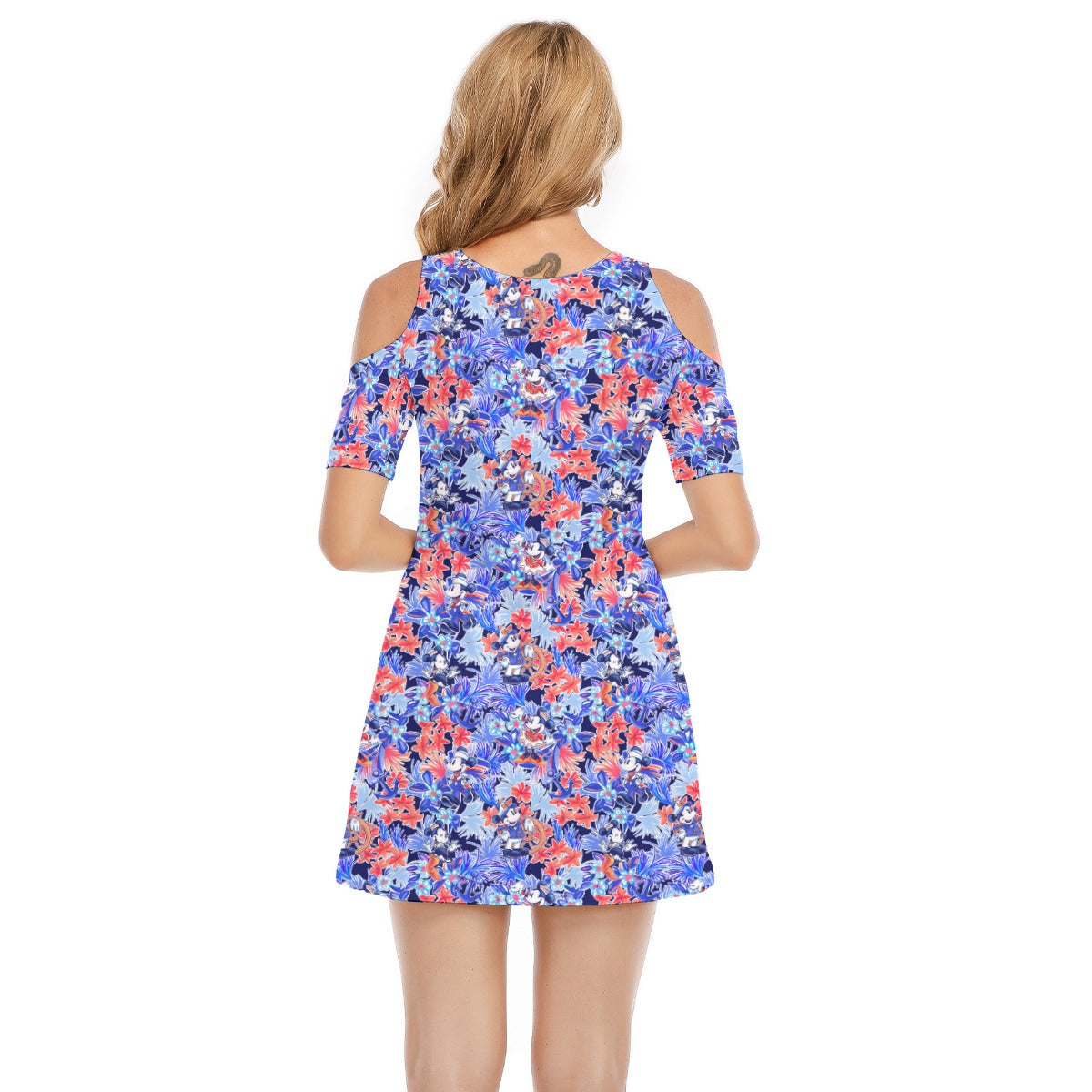 Navy Blooms Cruise - Women's Cold Shoulder Cotton Dress