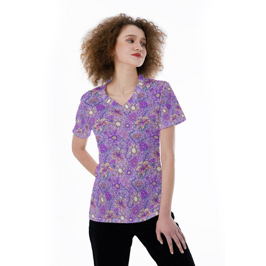 Fairytale Florals – Radiant Sunlight - Women's Short Sleeve V-Neck T-Shirt