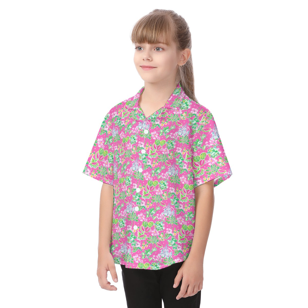 Bright Tropical Vibes - Watermelon Mouse Duo - Kid's Hawaiian Button Up Shirt