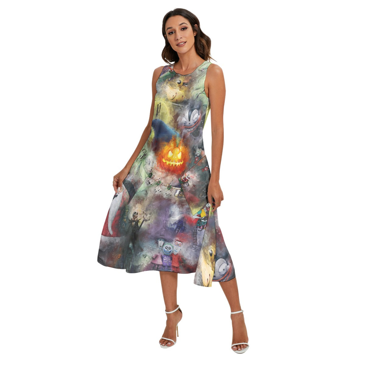 Watercolor Nightmare Town - Women’s Diagonal Pocket Midi Dress