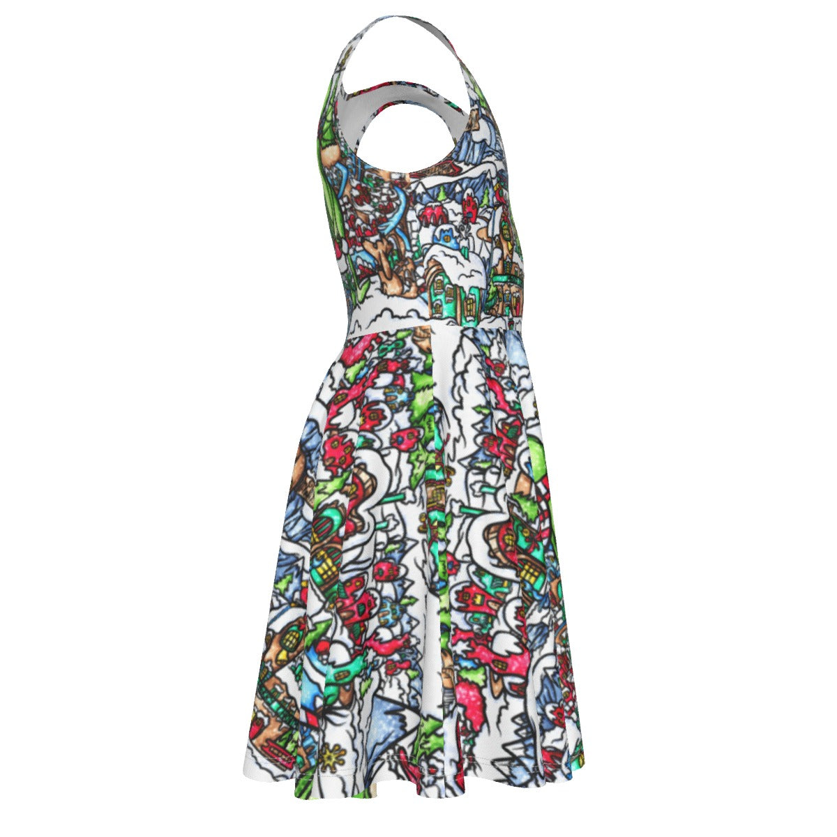 Whimsical Village Winter Wonderland - Kid's Sleeveless Skater Dress