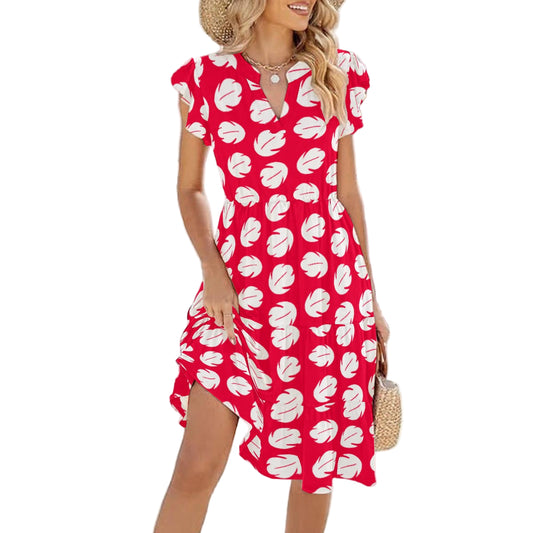 Island Leaf Print - Women's Tiered Pocket Midi Dress