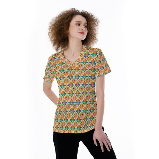 Retro Citrus Play - Women's Short Sleeve V-Neck T-Shirt