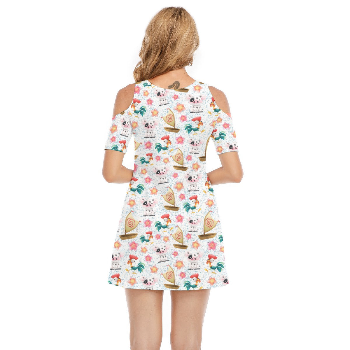 Island Pig & Rooster Duo - Women's Cold Shoulder Cotton Dress