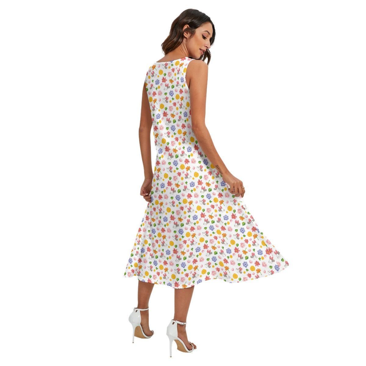 Floral Friends Springtimennie - Women’s Diagonal Pocket Midi Dress