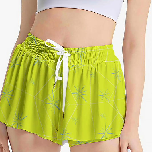 Joyful Blue & Yellow Florals - Women's Flowy Pocket Shorts