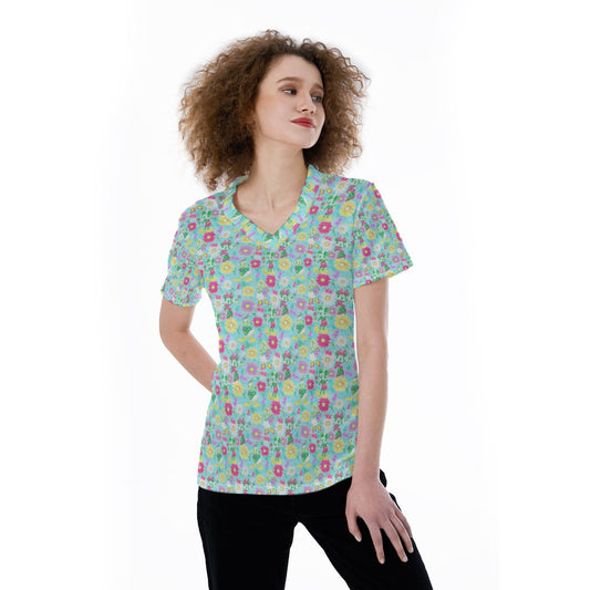 Neon Spring Floral Friendsends - Women's Short Sleeve V-Neck T-Shirt